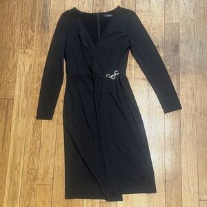 LAUREN Ralph Lauren Matte Jersey Surplice Dress - Black - 10 - Long Sleeve